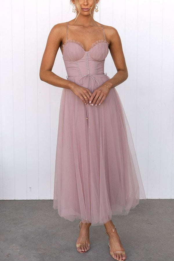 Robe midi en tulle pour femme avec décolleté en cœur
