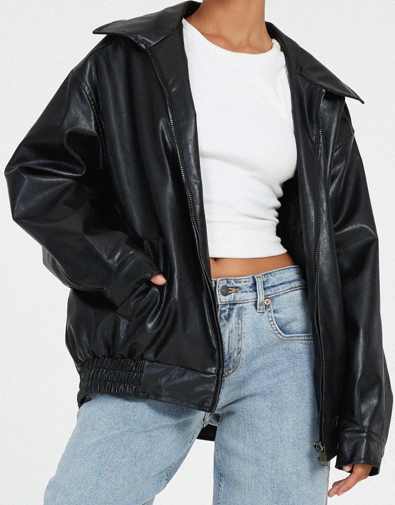 Giacca bomber oversize da donna in ecopelle