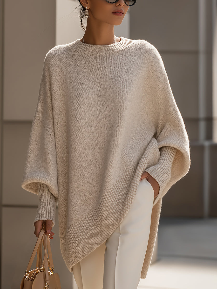 Women's Asymmetrical Batwing Knit Pullover Sweater