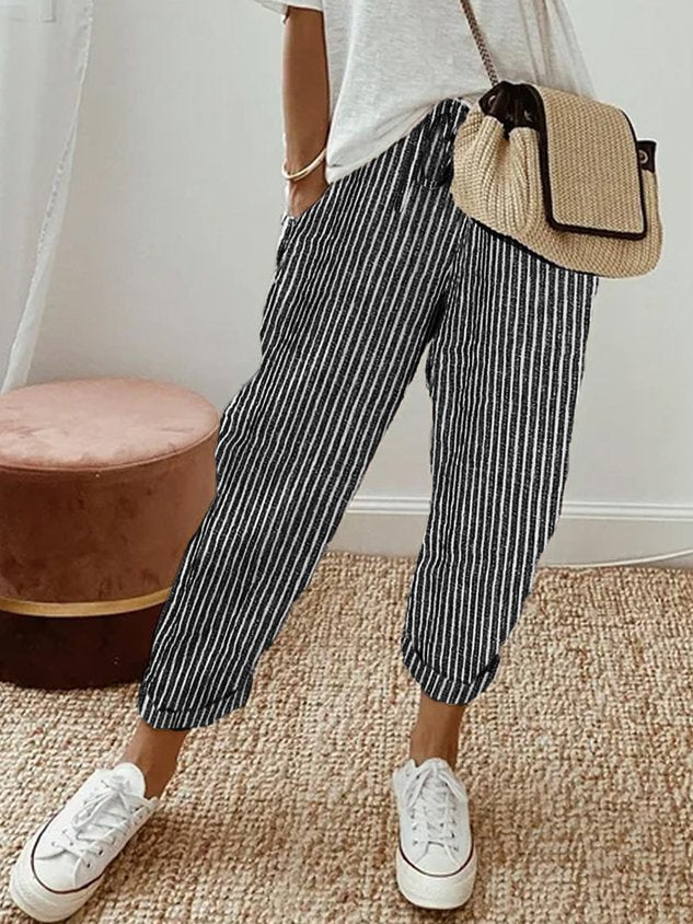  Pantalon femme à coupe décontractée et taille haute avec poches