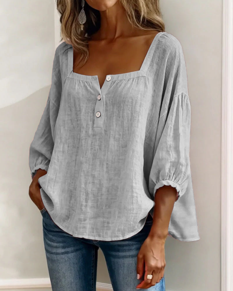 Blusa de mujer con escote cuadrado y mangas abullonadas