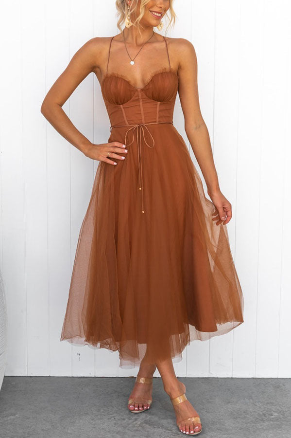 Robe midi en tulle pour femme avec décolleté en cœur