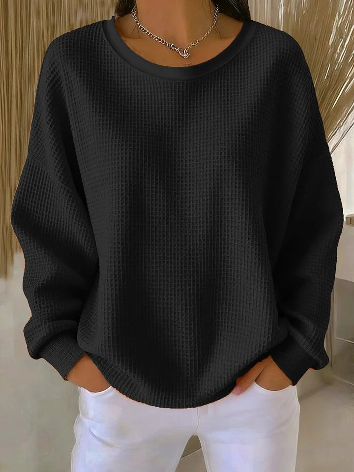 Women’s Waffle Knit Crew Neck Sweater
