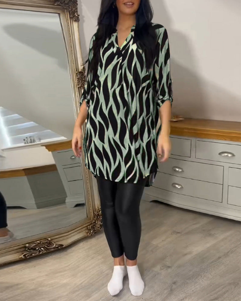 Women’s Abstract Print Loose Fit 3/4 Tunic Blouse