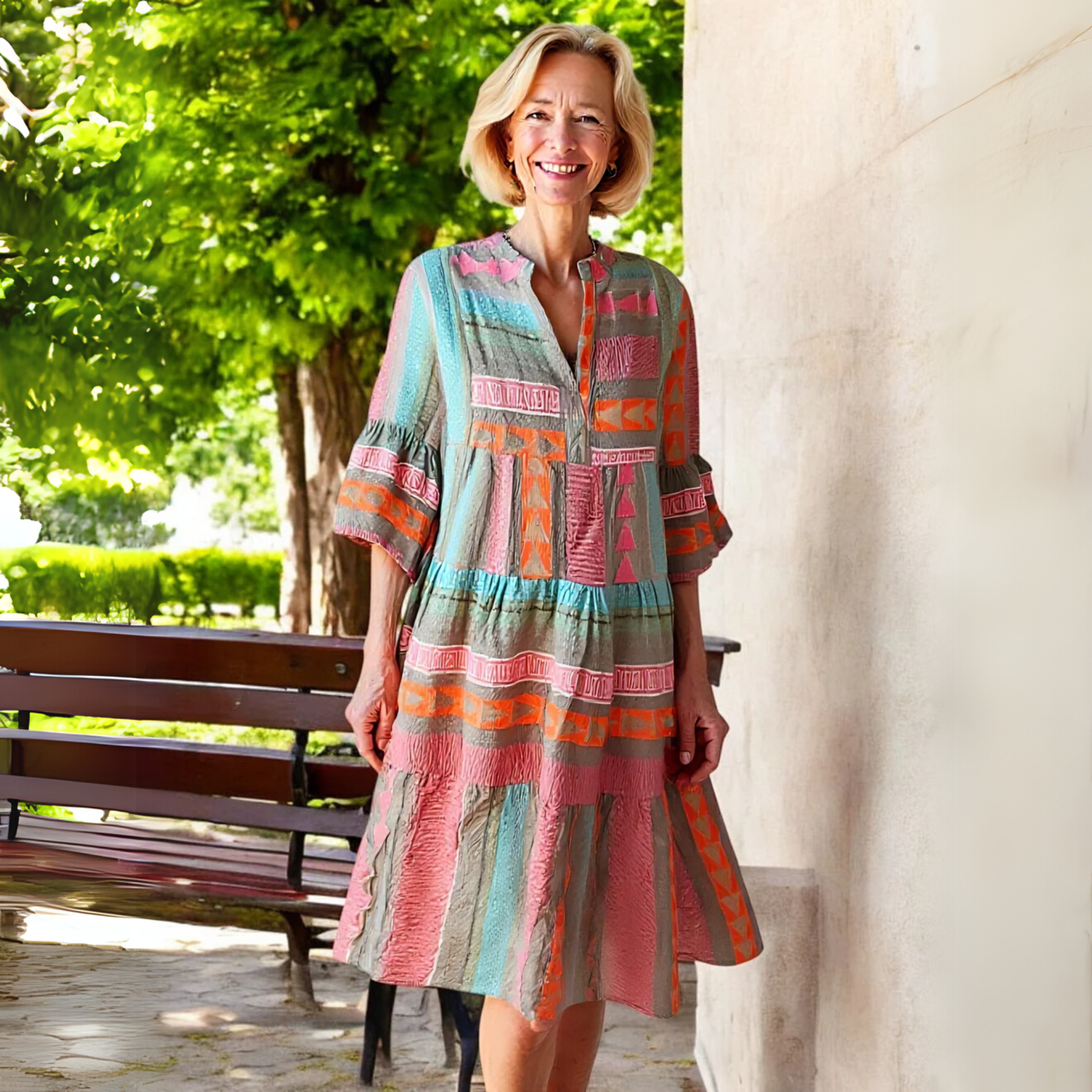 Women's Boho Printed Tiered Mini Dress