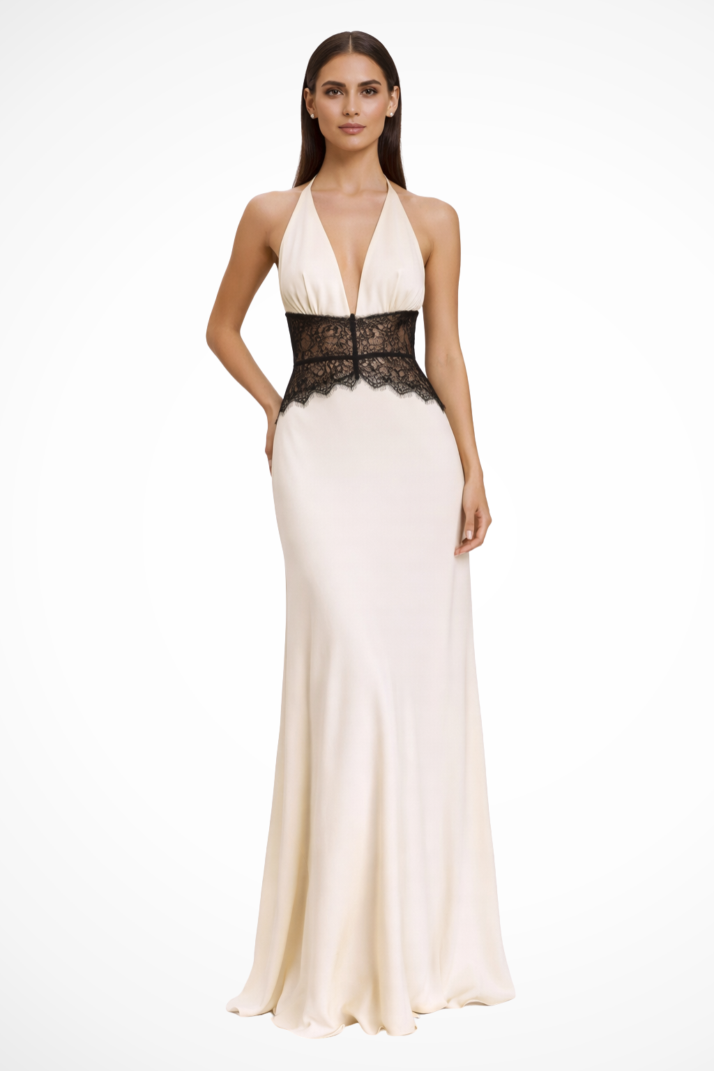 Women’s Deep V Lace Waist Maxi Evening Dress