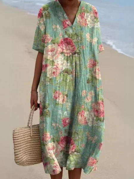 Abito midi estivo da donna dalla vestibilità ampia con motivo floreale