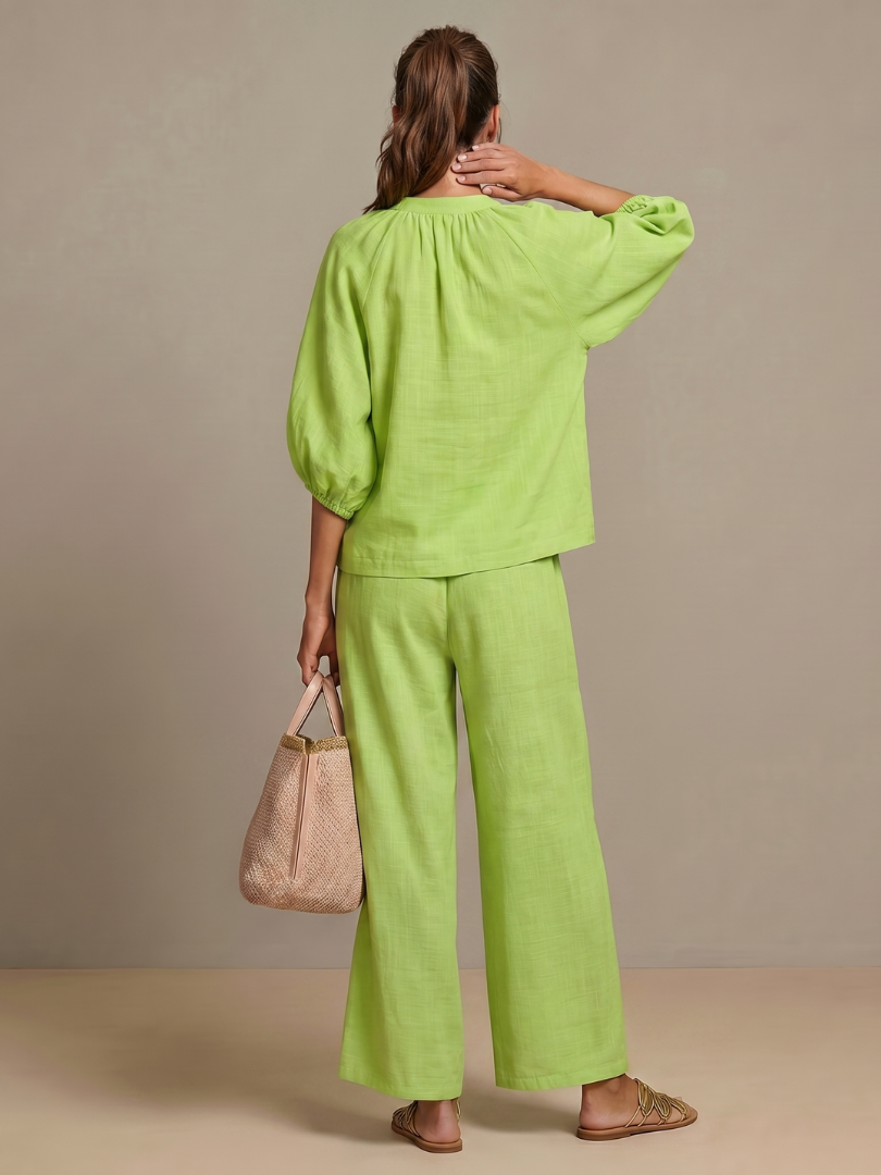Women's Zip Front Blouson Top Wide Leg Set
