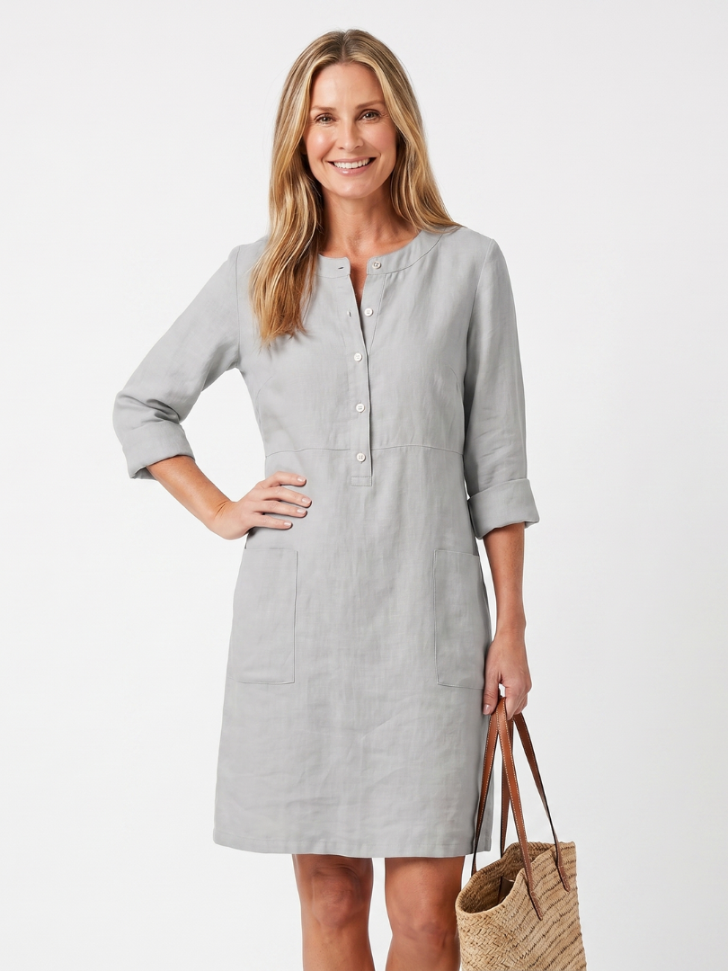 Women's Casual V-Neck Shift Dress with 3/4 Sleeves