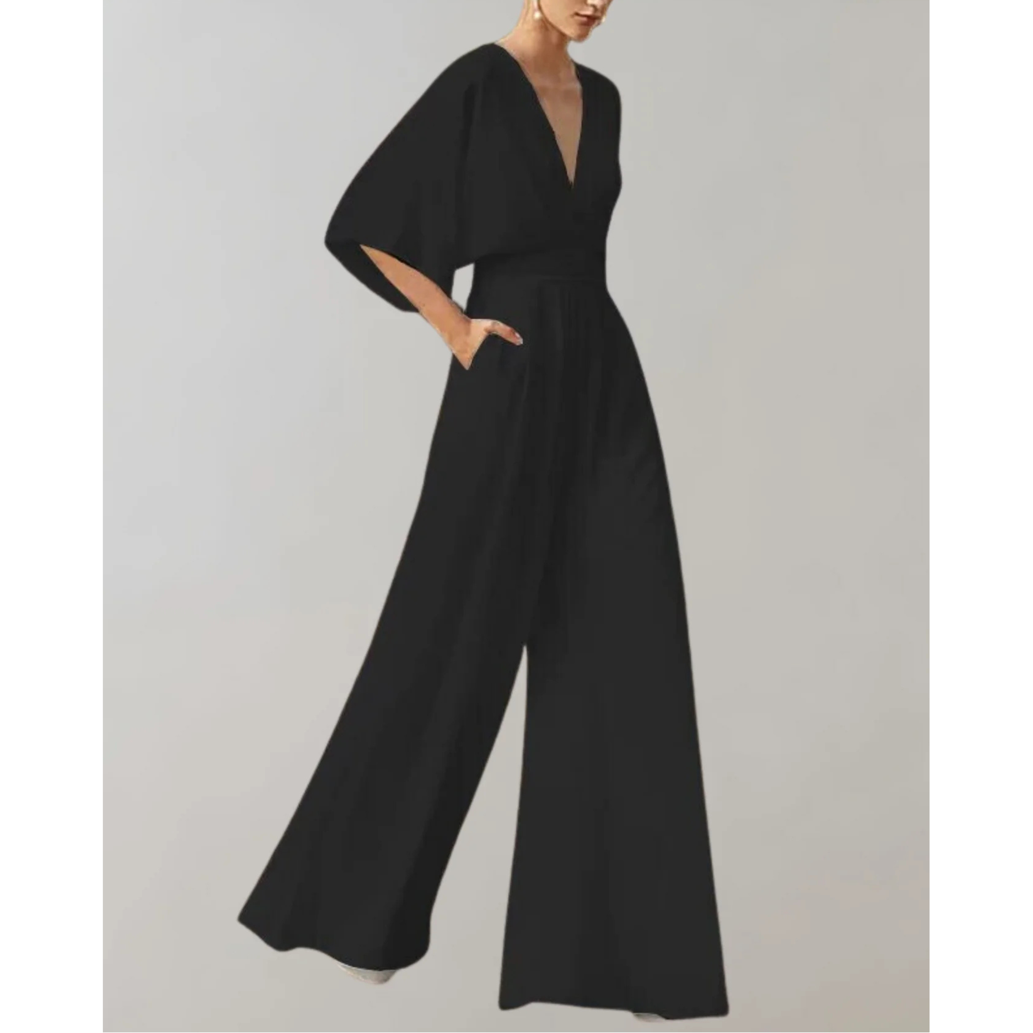 Women's Elegant Wide-Leg V-Neck Jumpsuit