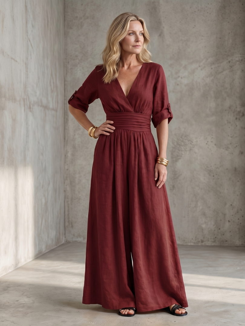Combinaison large pour femme avec col en V croisé