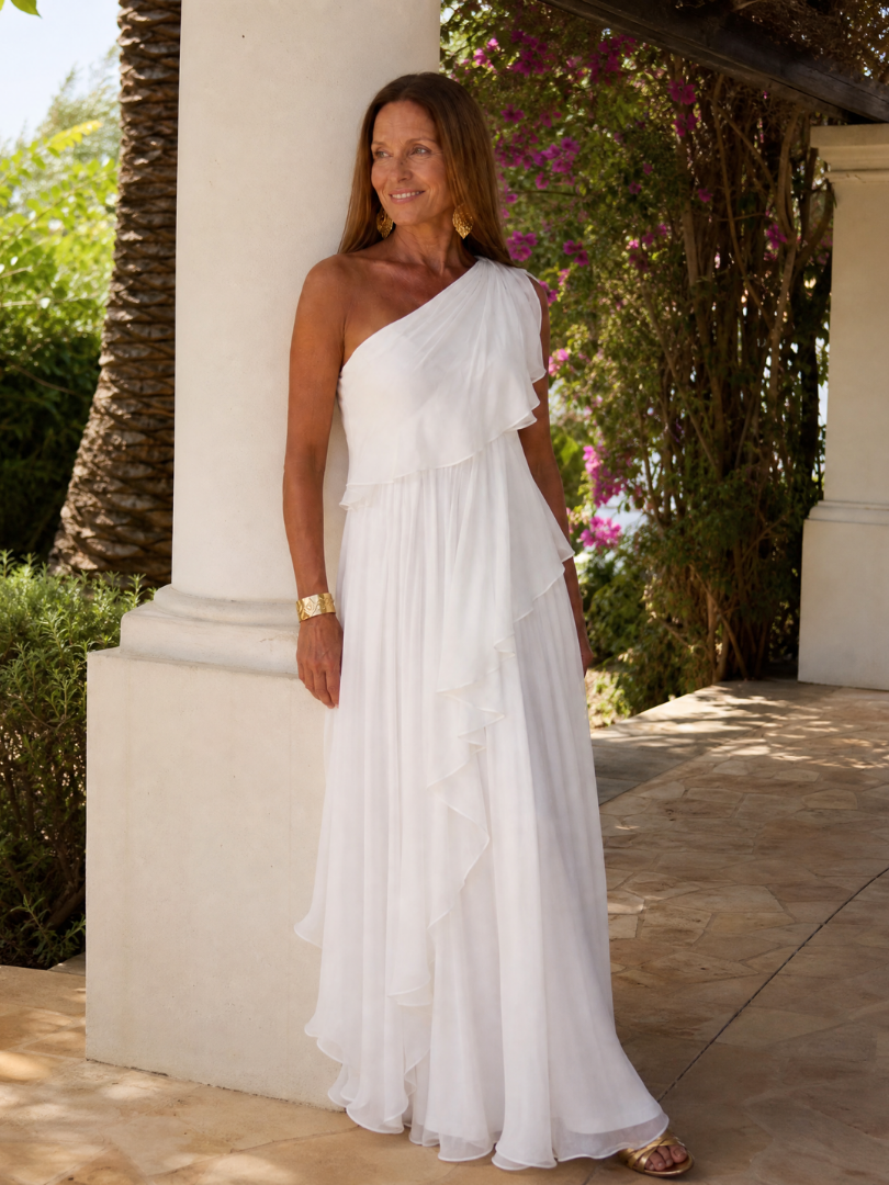 Robe maxi asymétrique pour femme avec volants en cascade