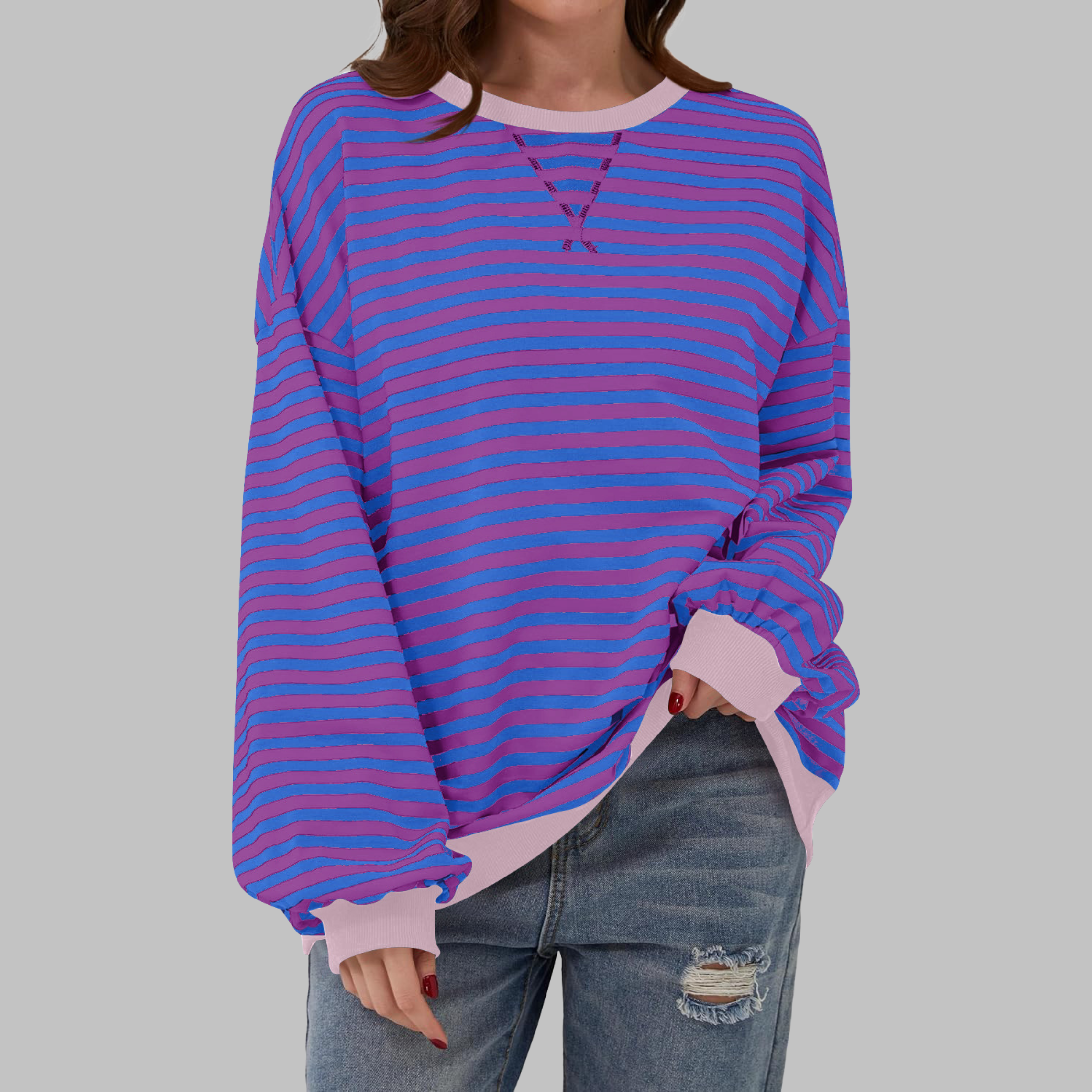 Women's Striped Long Sleeve Round Neck Shirt