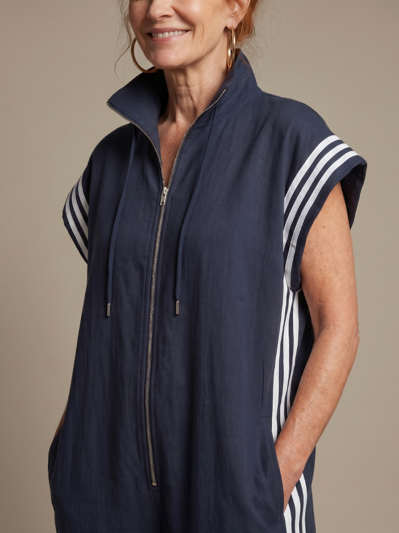 Women's Striped Zip Front Jumpsuit
