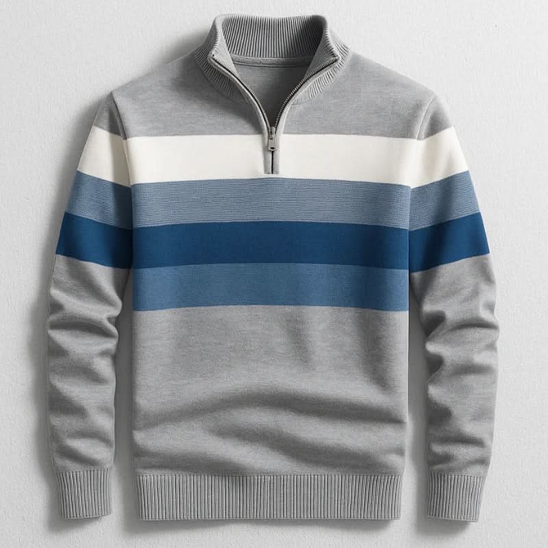 Pull à rayures pour homme à col zippé