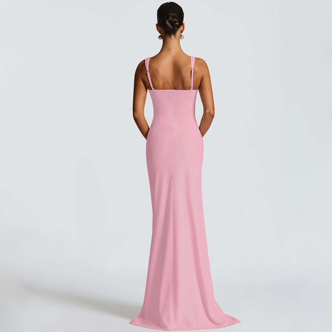 Women's Sleeveless Square Neck Fitted Maxi Dress with High Side Slit