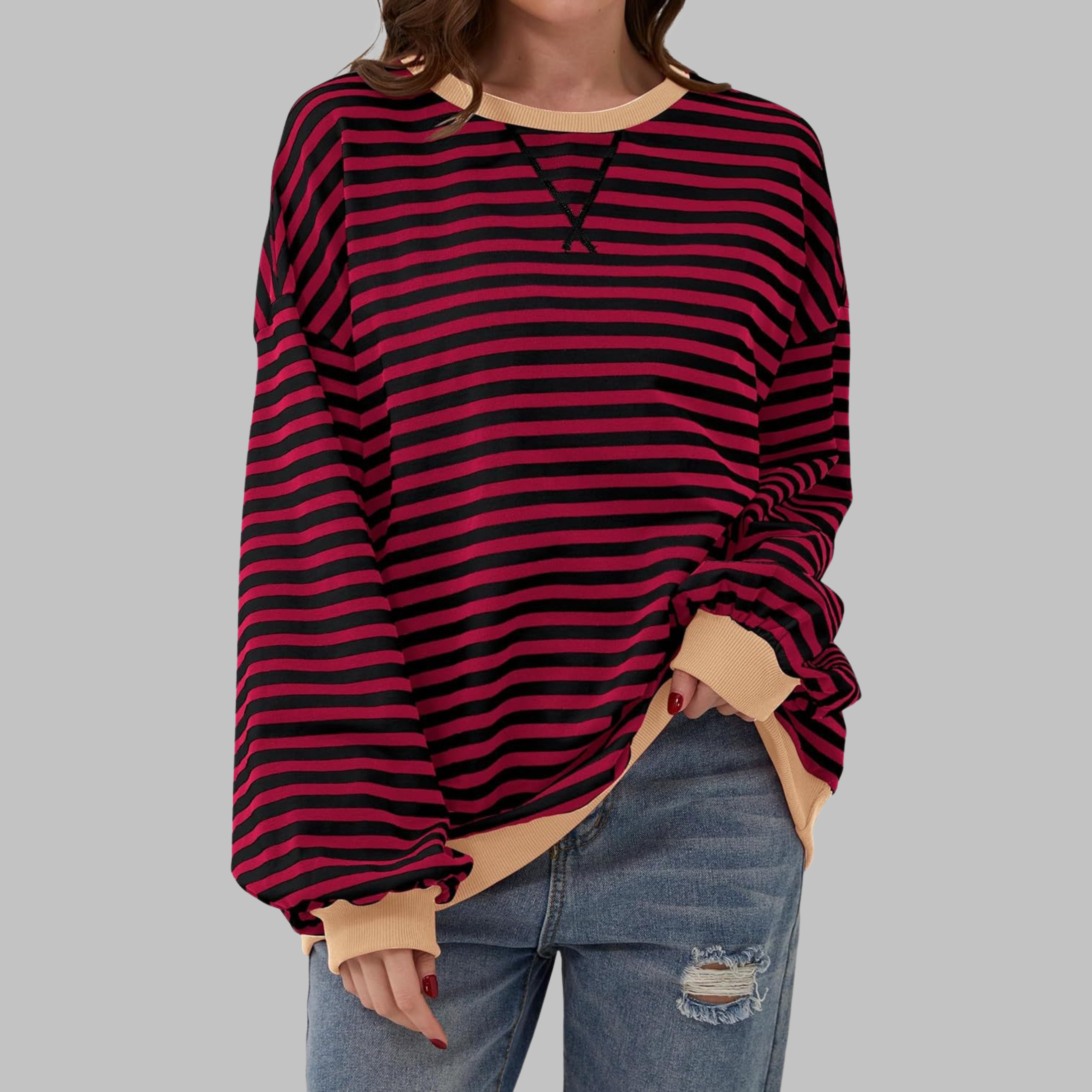 Women's Striped Long Sleeve Round Neck Shirt