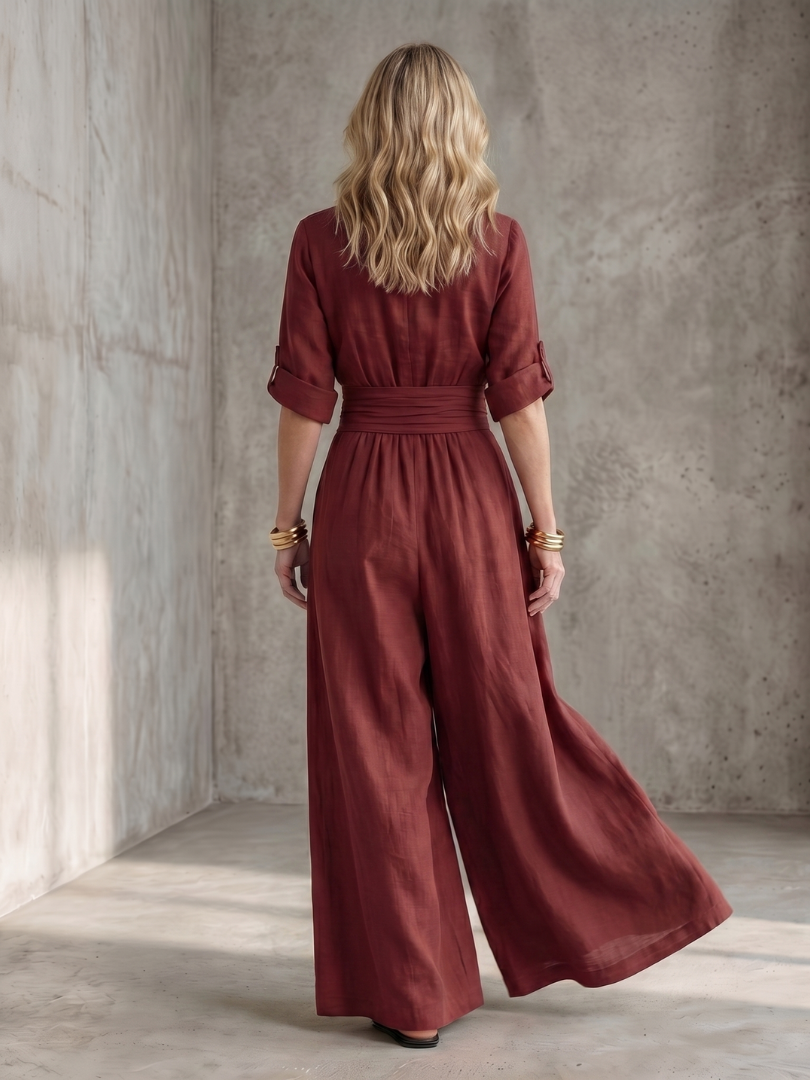 Combinaison large pour femme avec col en V croisé