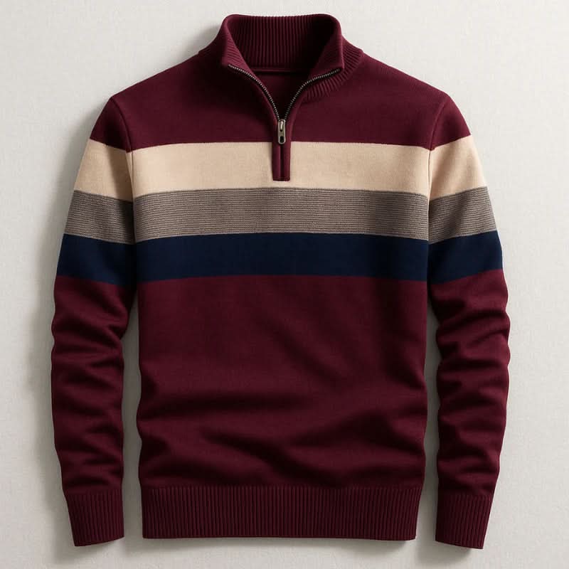 Pull à rayures pour homme à col zippé