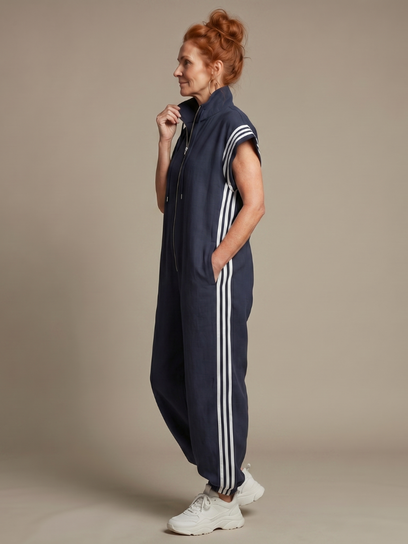 Women's Striped Zip Front Jumpsuit