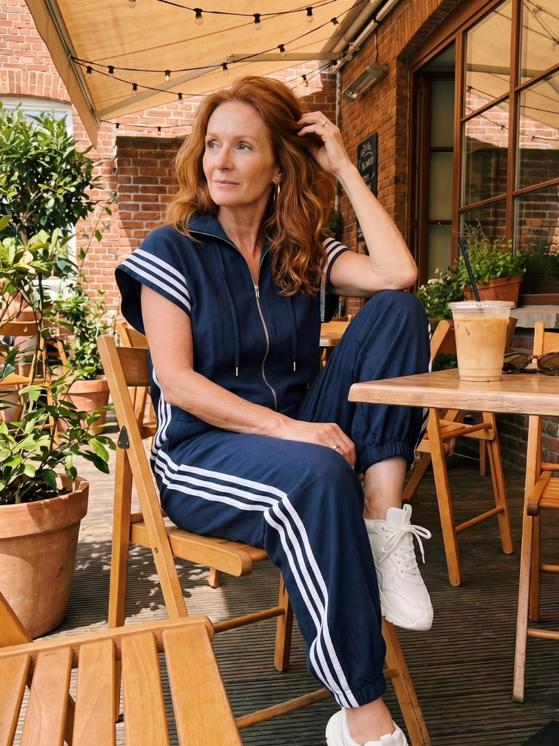Women's Striped Zip Front Jumpsuit