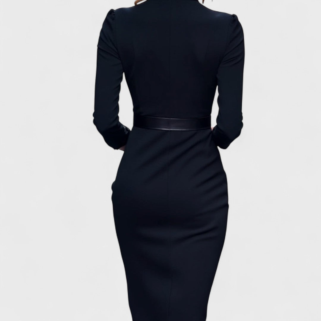 Robe midi pour femme avec col mao et ceinture
