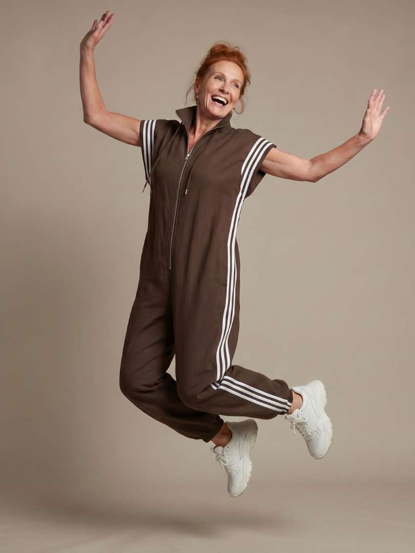 Women's Striped Zip Front Jumpsuit