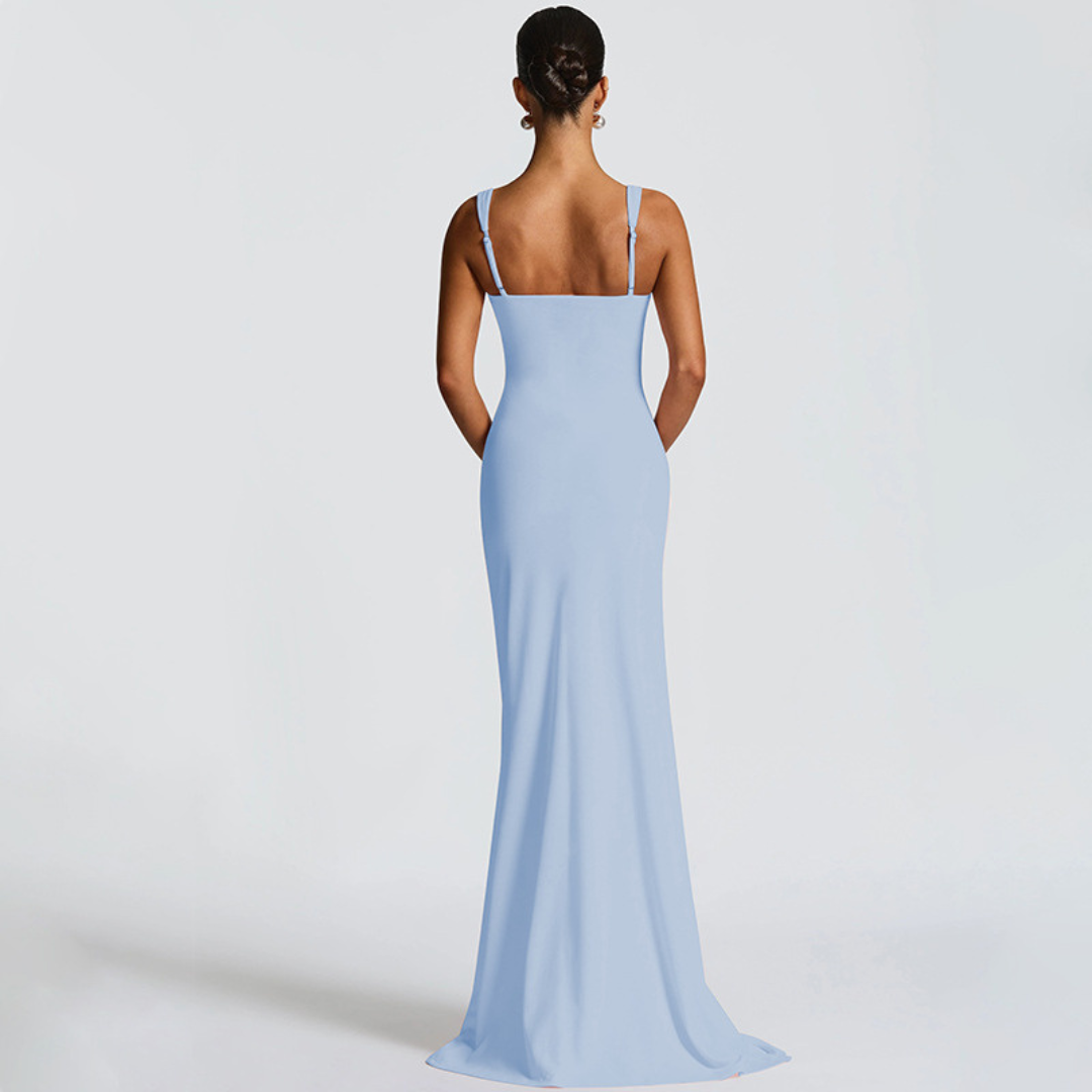 Women's Sleeveless Square Neck Fitted Maxi Dress with High Side Slit