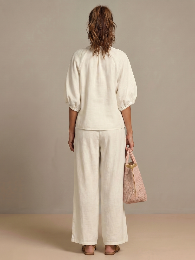 Women's Zip Front Blouson Top Wide Leg Set
