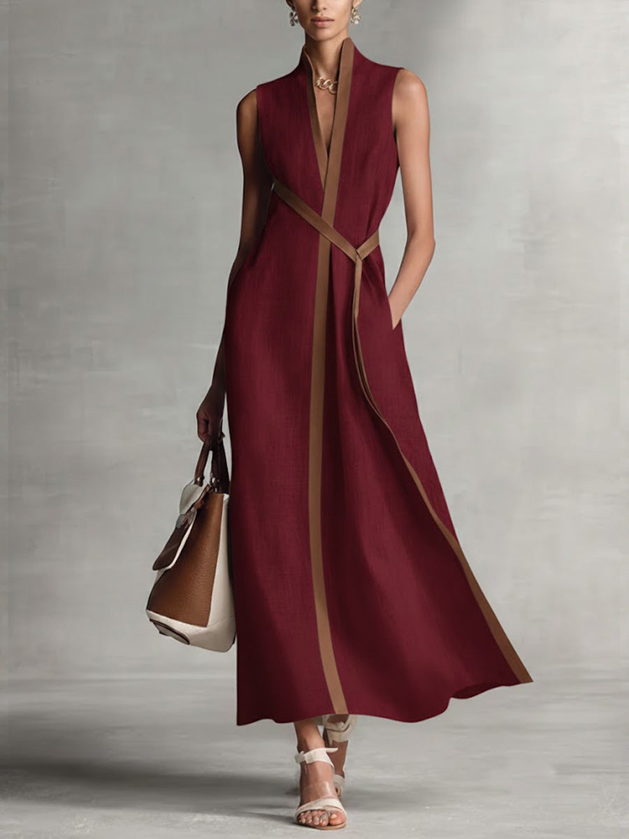 Women's Mandarin Sleeveless Collar Maxi Dress