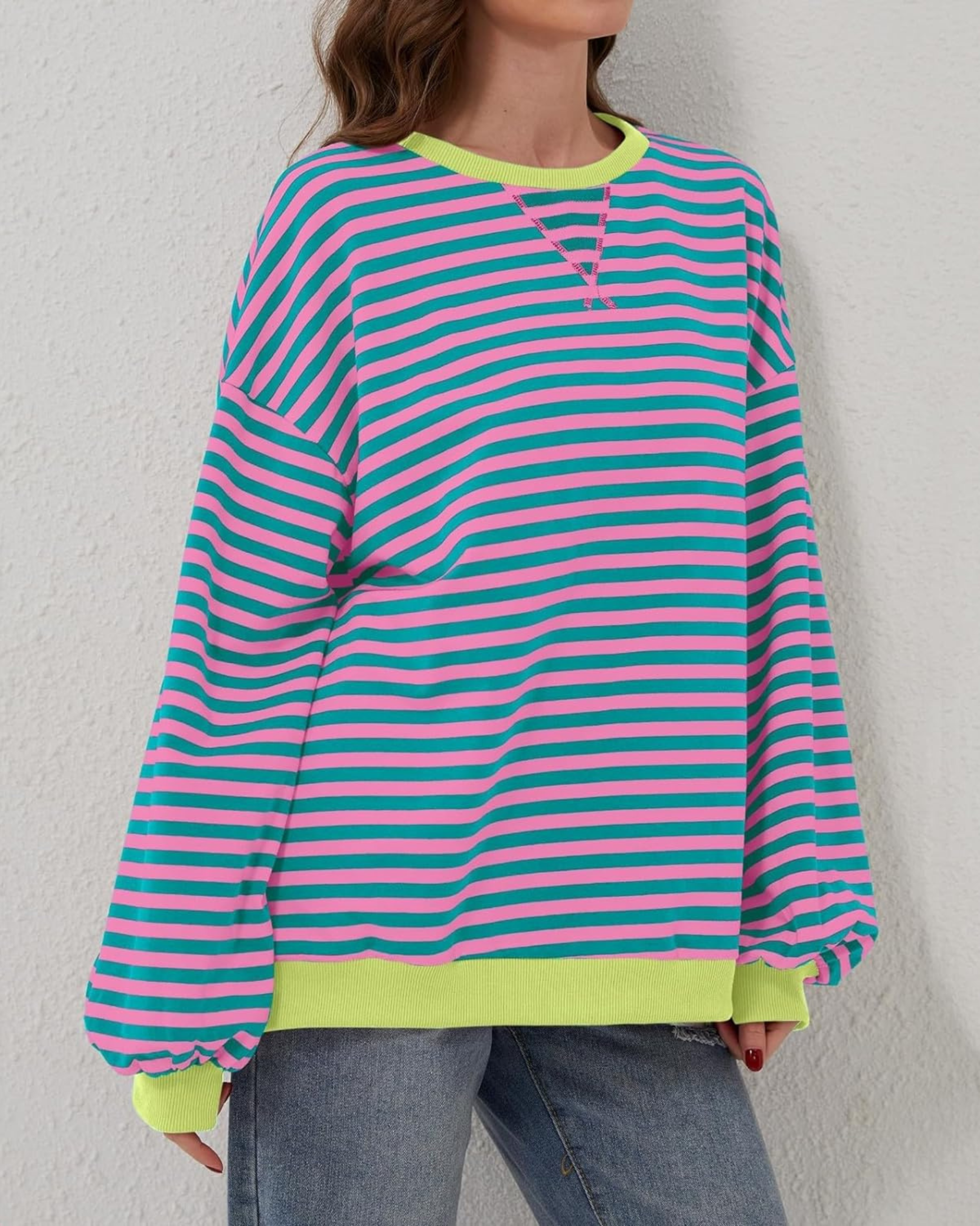 Women's Striped Oversized Crewneck Sweatshirt