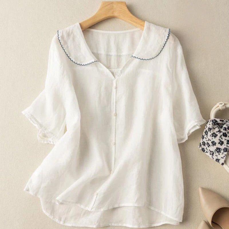 Relaxed Everyday Blouse with Peter Pan Collar for Women