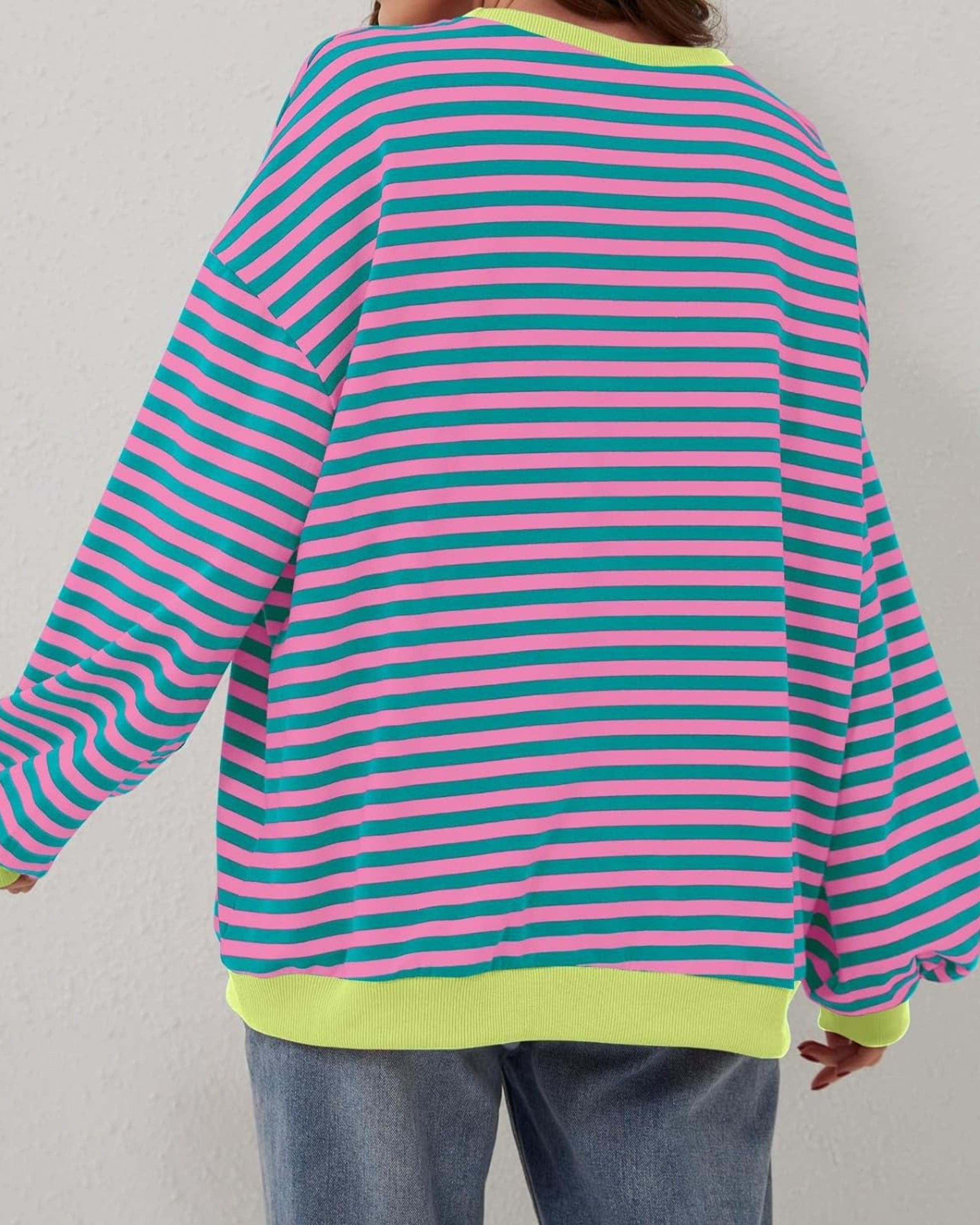 Women's Striped Oversized Crewneck Sweatshirt