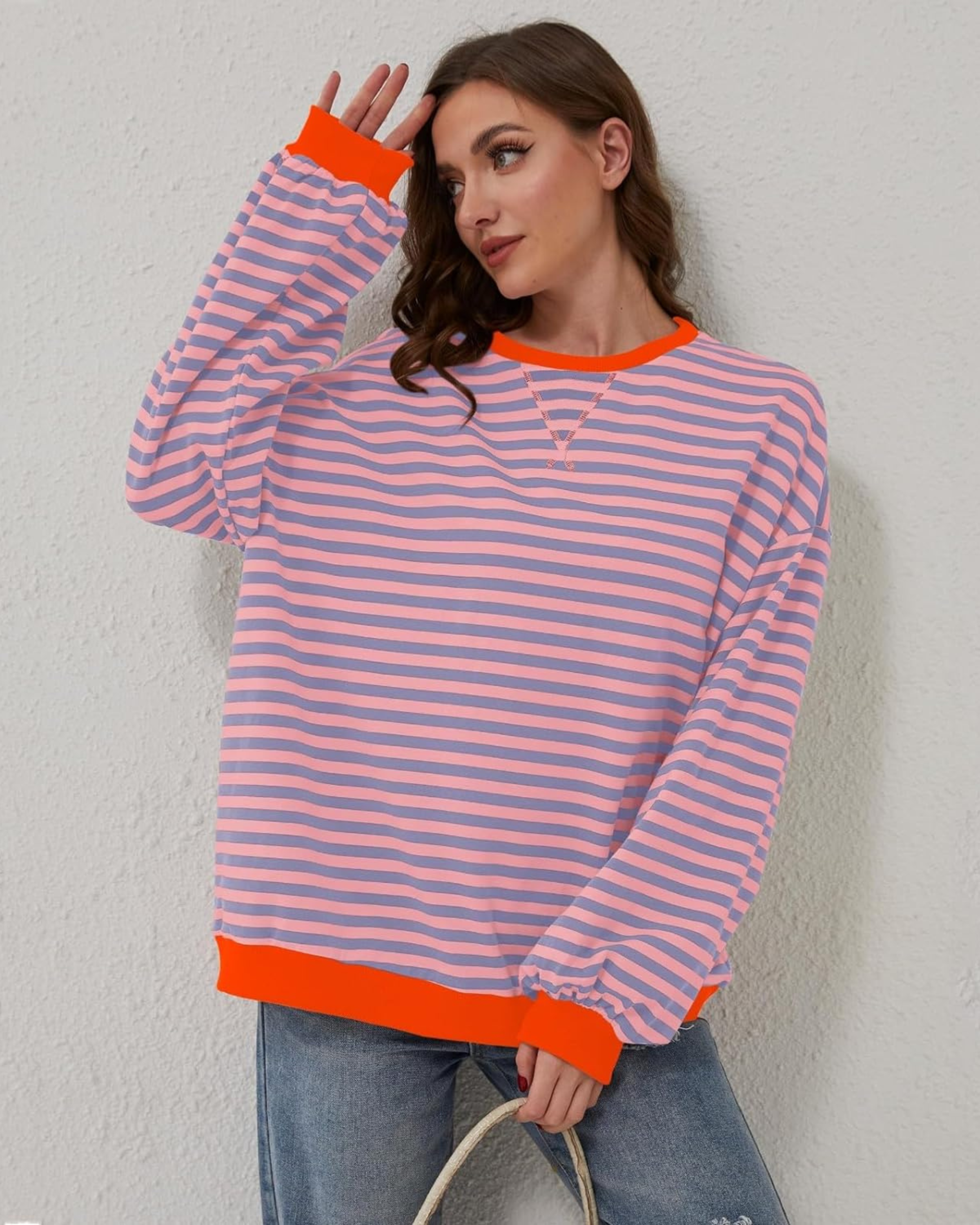 Women's Striped Oversized Crewneck Sweatshirt