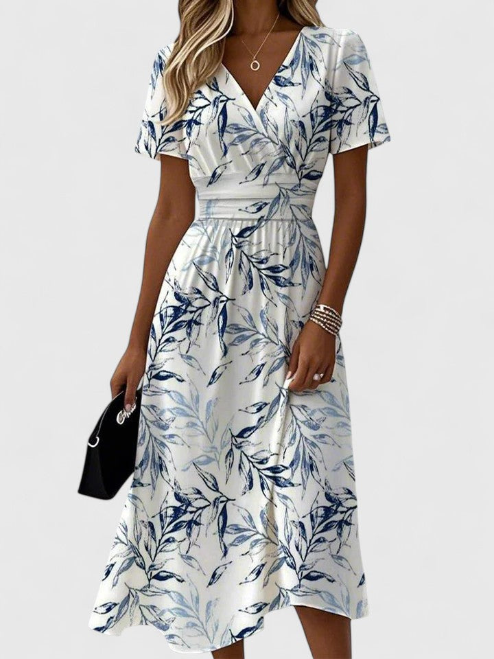 Robe midi élégante à col en V pour femmes, blanche
