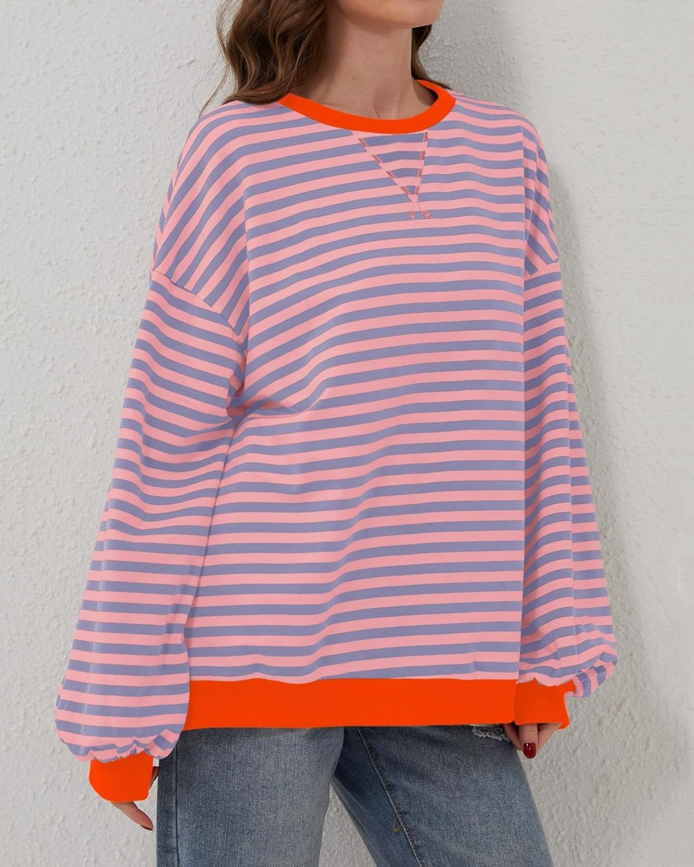 Women's Striped Oversized Crewneck Sweatshirt