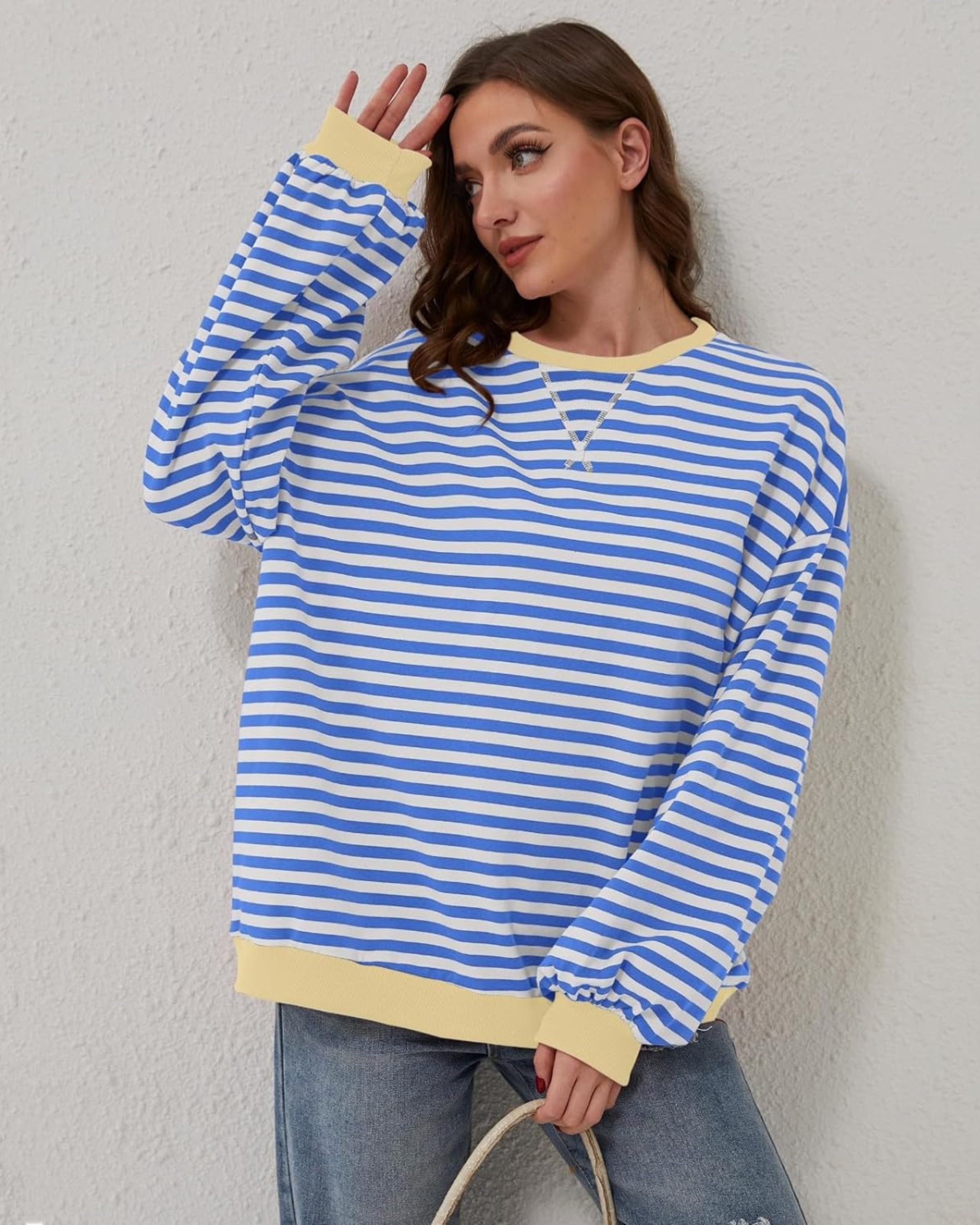 Women's Striped Oversized Crewneck Sweatshirt