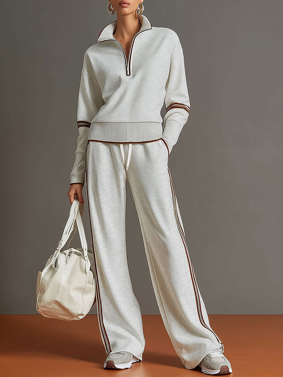 Women's Half-Zip Sweatshirt & Wide-Leg Trouser Co-Ord Set