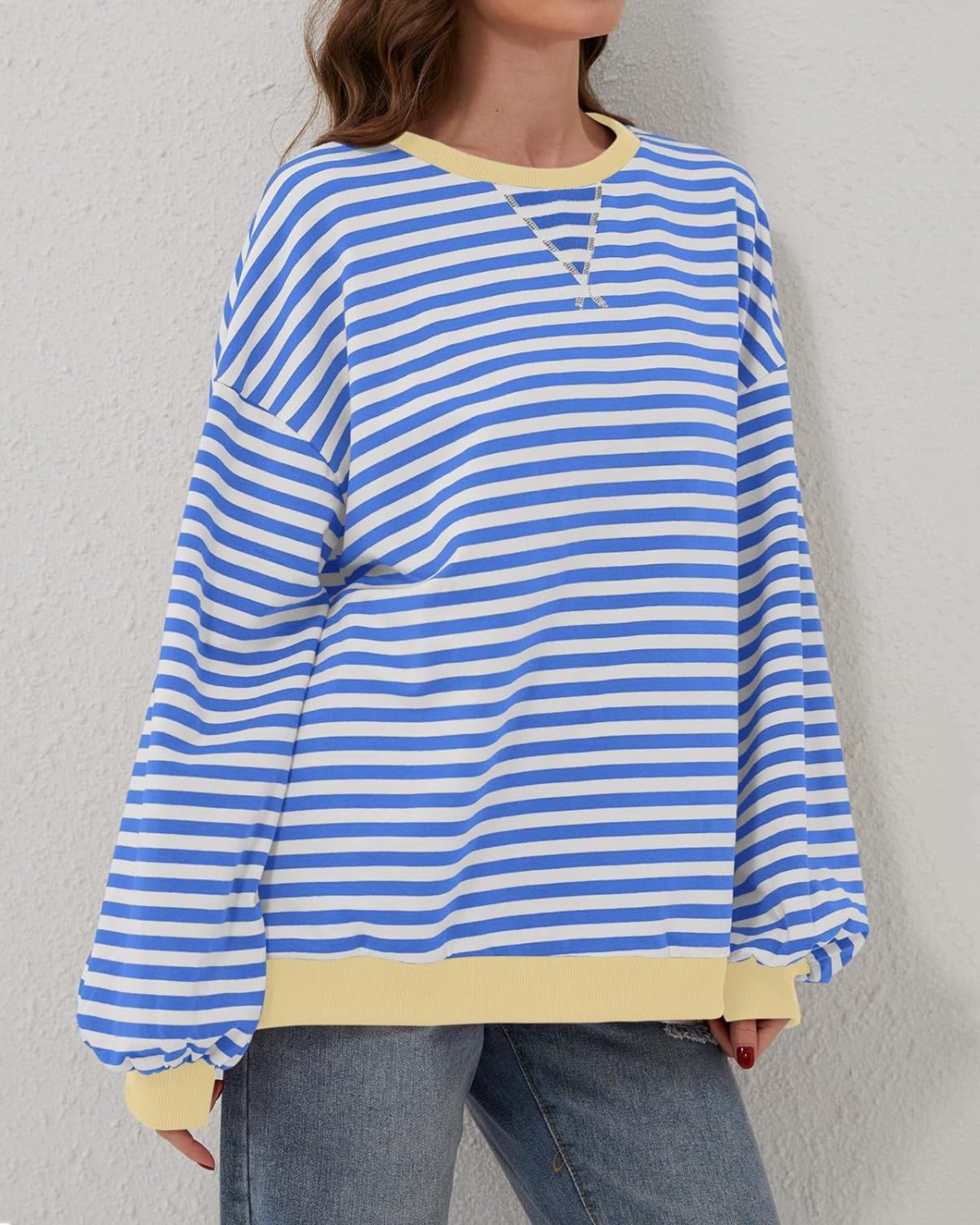 Women's Striped Oversized Crewneck Sweatshirt