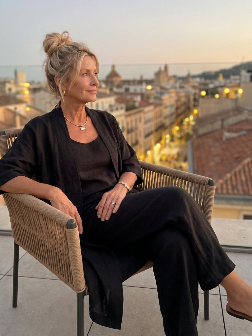 Ensemble détente trois pièces pour femme avec cardigan ouvert