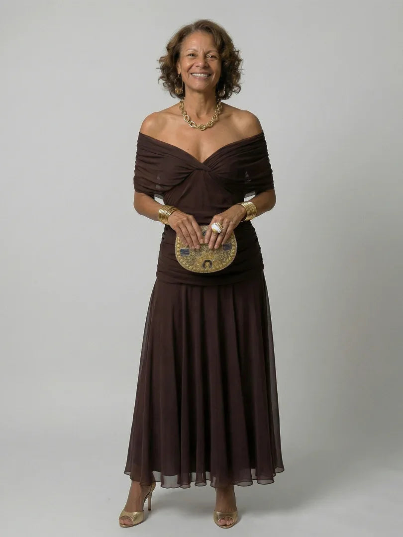 Robe maxi en mesh floral pour femme avec corsage froncé