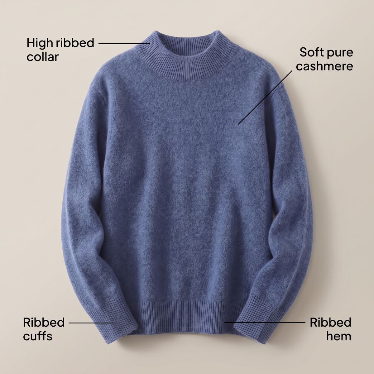 Pull en maille côtelée douce à col roulé pour femme