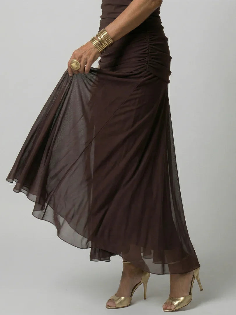 Robe maxi en mesh floral pour femme avec corsage froncé