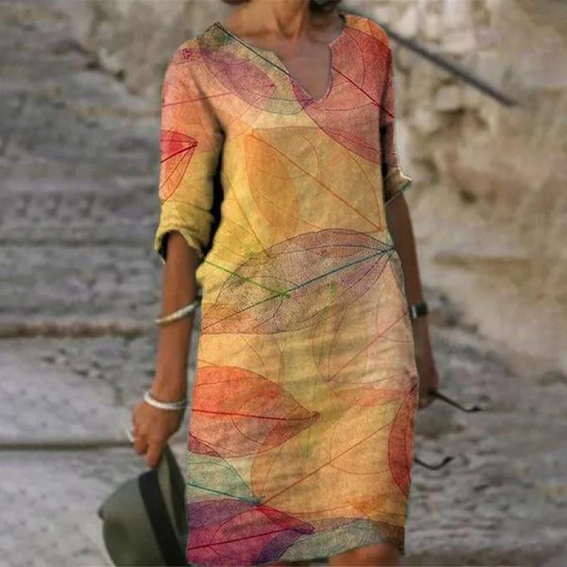 Women’s 3/4 Sleeve V-Neck Tunic Mini Dress