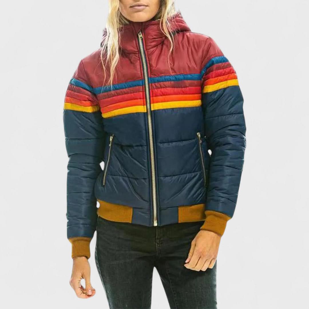 Women's Striped Hooded Puffer Winter Jacket