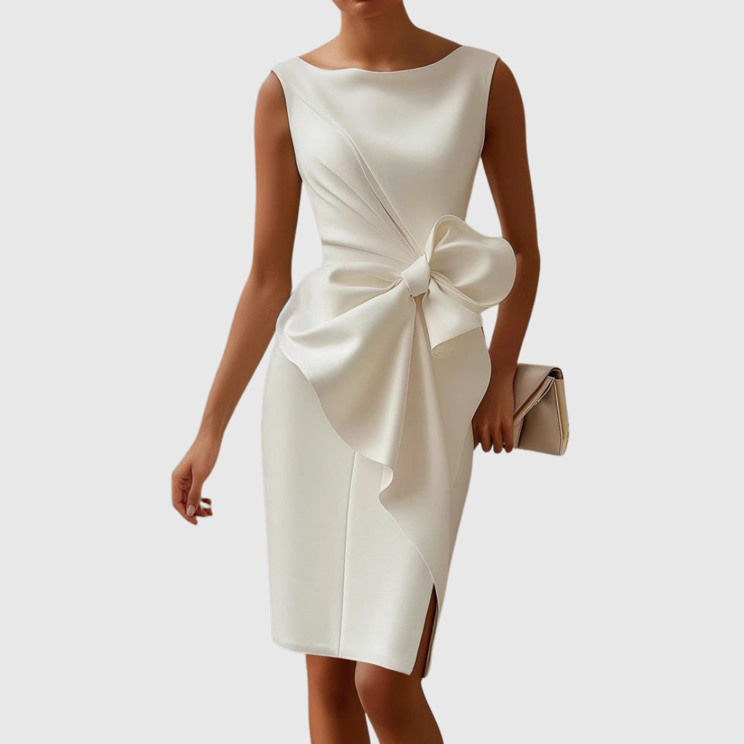 Women's Sleeveless Midi Dress with Side Bow