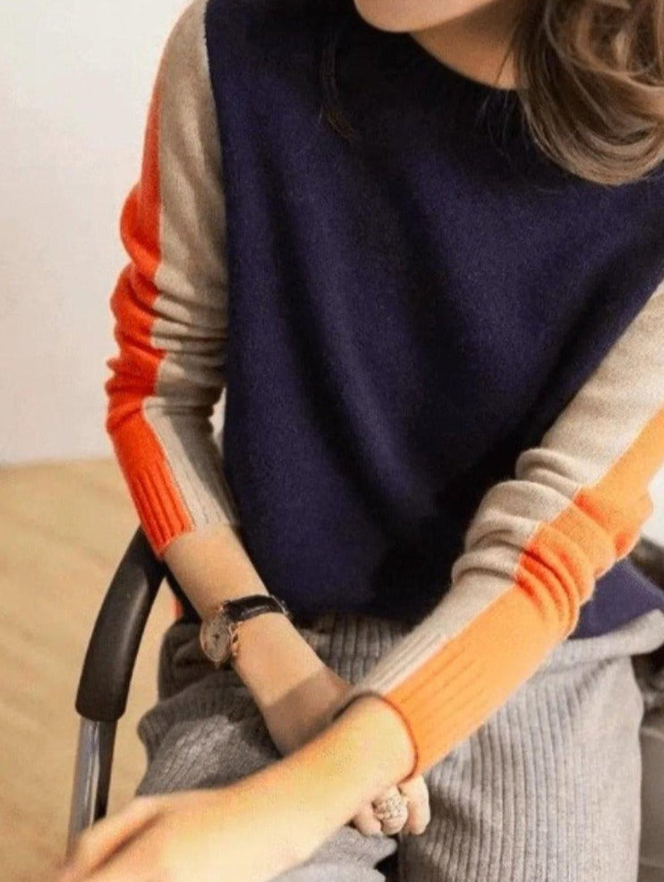 Women’s Color Block Crew Neck Knit Sweater
