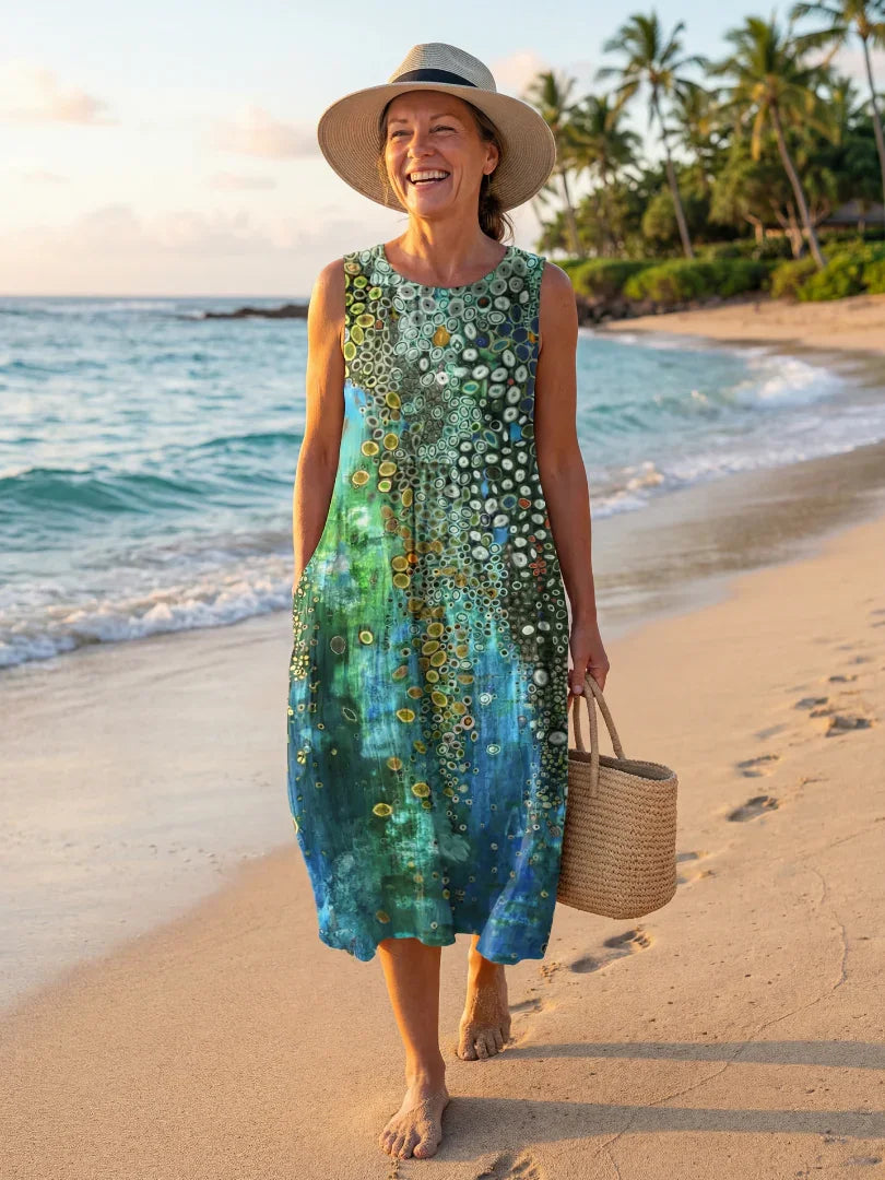 Women's Ocean Mosaic Midi Dress Sleeveless