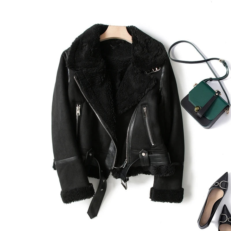 Women’s Faux Shearling Lined Biker Jacket