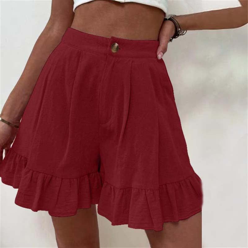 Women's High Waist Ruffle Hem Shorts